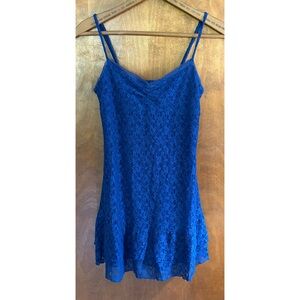 Aeropostale Blue Sheer Mesh Lace Trim Babydoll Cami Slip Dress Y2K Fairy NWT Mod